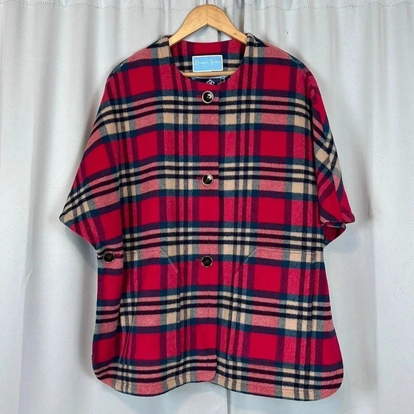Draper James Plaid Wool Blend Cape Size M/L - Picture 1 of 10